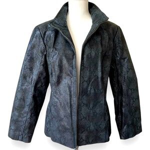 Preston & York Black Leather Jacket With Snakeskin Print